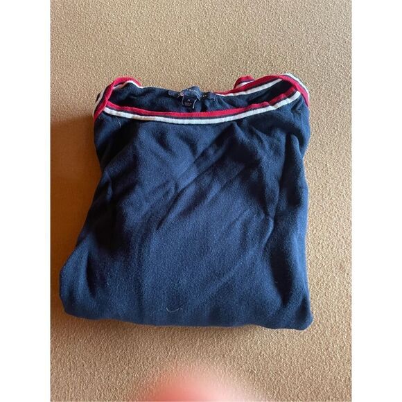 Tommy Hilfiger womens long sleeve blouse, navy blue with multi color trim, Mediu - Picture 2 of 3